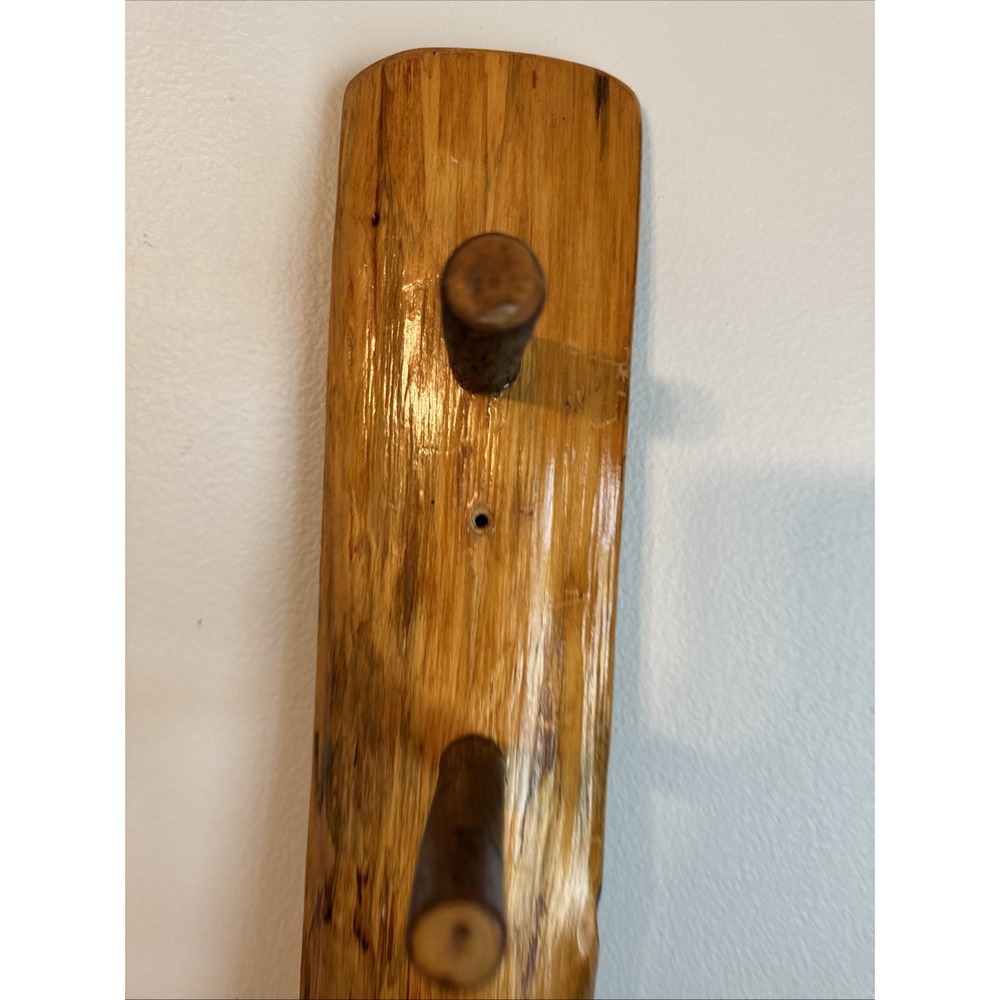 28" LOG Wall Mount Coat Rack 5 Wood Pegs Lodge Cabin Decor Branch Tree Primitive - Picture 11 of 16